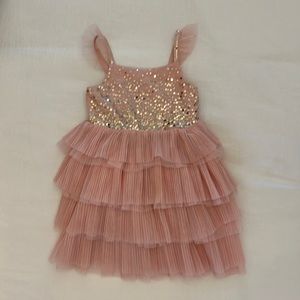 H&M Girls Size 3-4Y Blush Pink with Gold Sequins Tiered Tule Dress